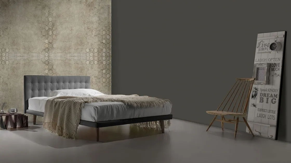 Bed with padded headboard with capitonné processing Lersa Ring 8 by Excò.