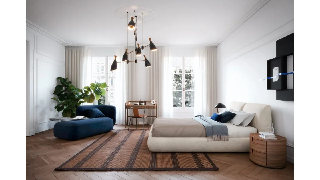 Midnight upholstered bed by Novamobili.