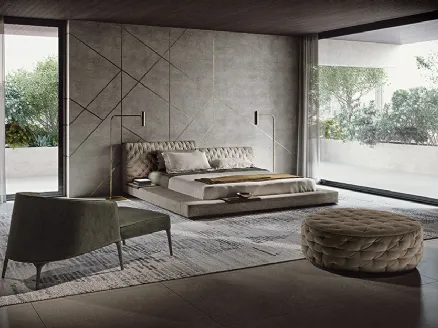 Designer bed Miller in padded fabric by Frigerio