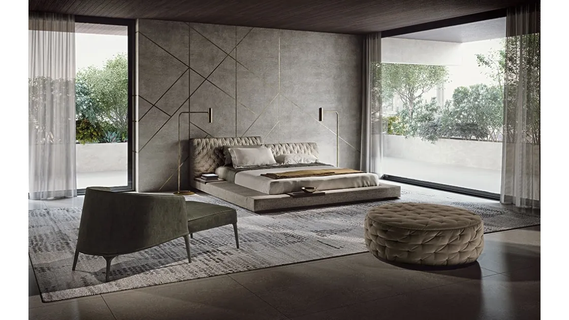 Designer bed Miller in padded fabric by Frigerio
