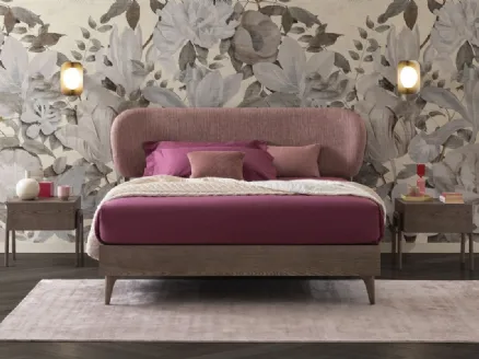 Mirabel wooden bed with fabric headboard by Oggioni.