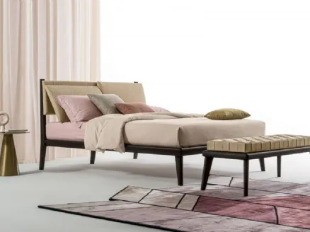 Bed with fabric headboard and wooden structure Orimento Slim by Oggioni.