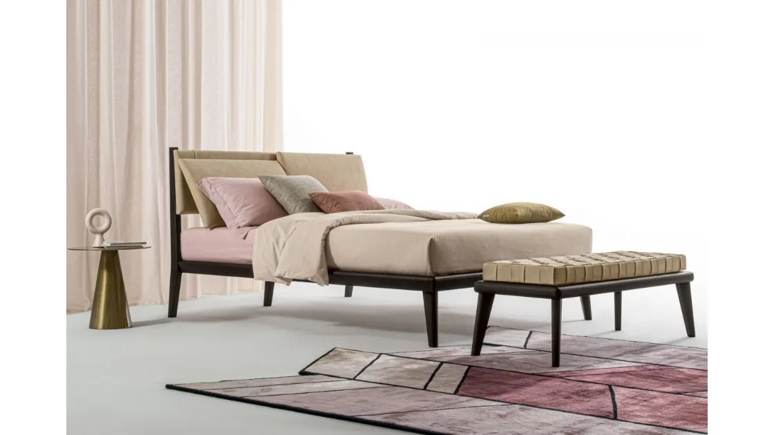 Bed with fabric headboard and wooden structure Orimento Slim by Oggioni.