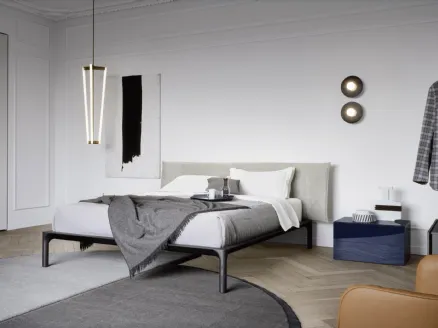 Bed with fabric headboard and wooden frame Park by Novamobili