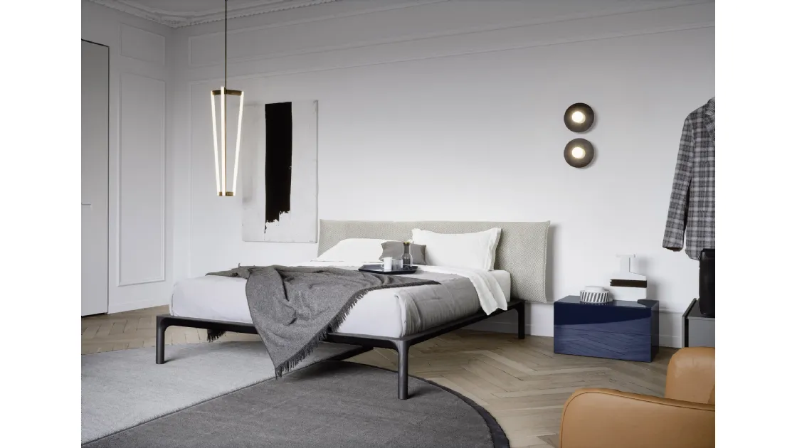 Bed with fabric headboard and wooden frame Park by Novamobili