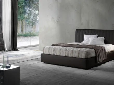 Fabric bed with storage and headboard quilted with vertical stripes Rulers by Excò
