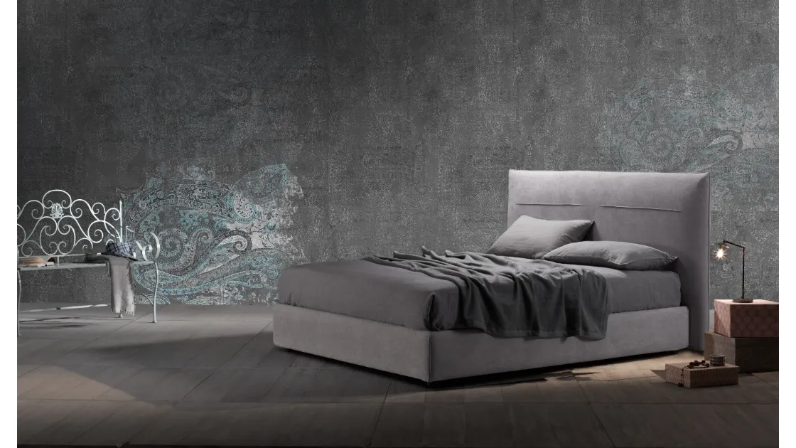 Padded bed with headboard and storage box Sax by Excò.