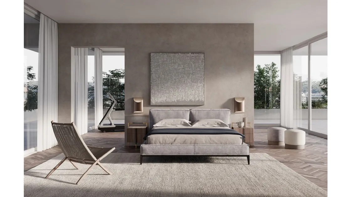 Upholstered fabric bed with Taylor headboard by Frigerio.