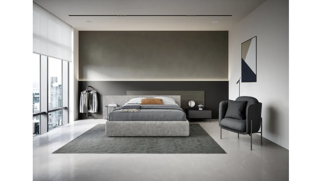 Time headboard bed with storage by Novamobili