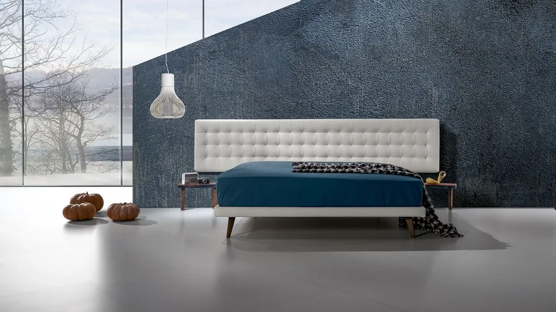 Double bed with important headboard in quilted faux leather Twist Lersa 290 by Excò.