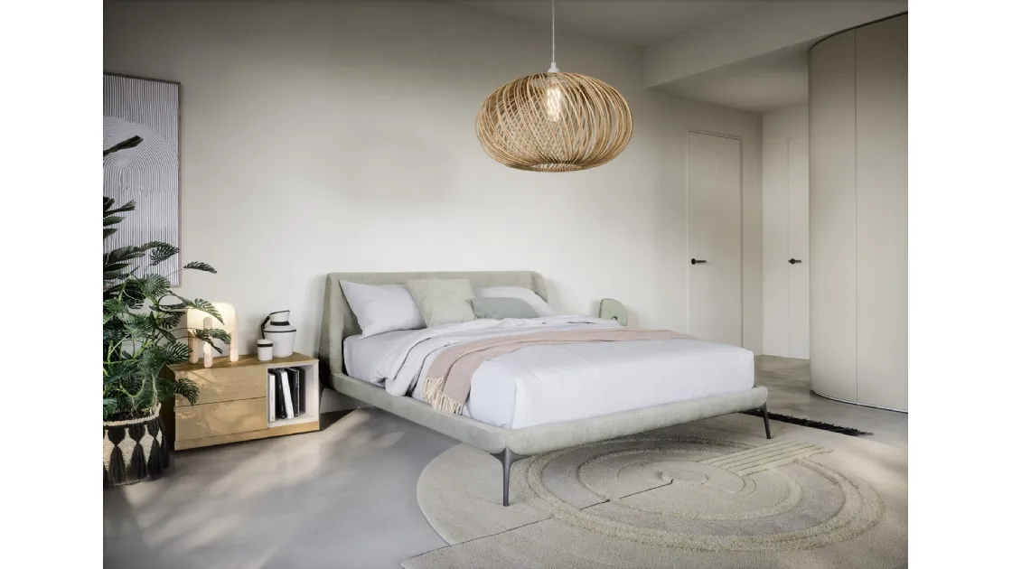 Fabric bed with enveloping Velvet headboard by Novamobili