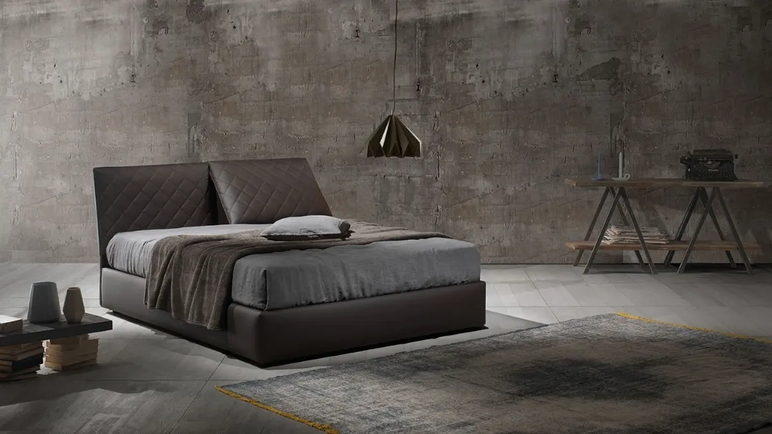 Quilted headboard bed Zoè Cinque with storage box by Excò.