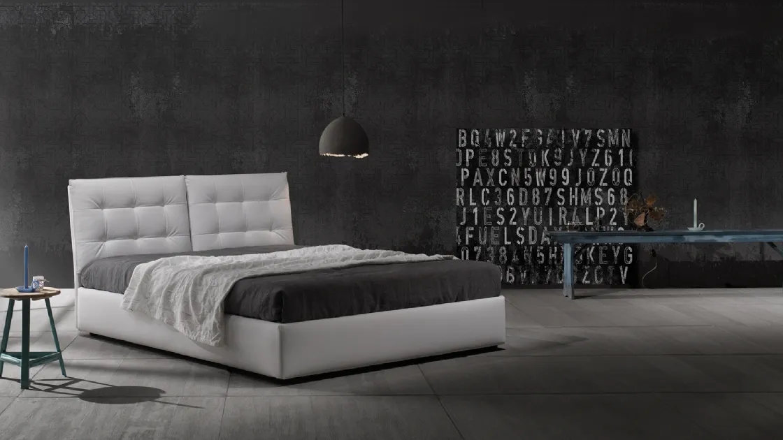Eco-leather bed with quilted headboard Zoè Quattro Ring 28 with Excò storage container.