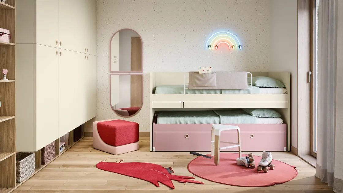 Space-saving kids' room with raised beds by Nidi
