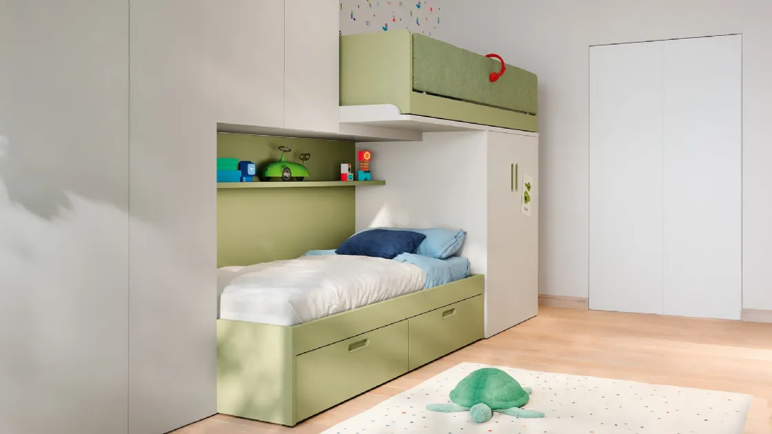 Loft Bed with Sliding Desk Skid by Nidi