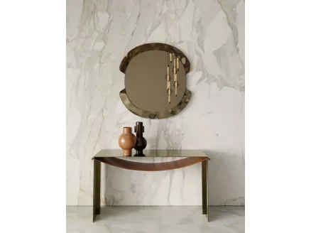 Piper steel console entry table with leather shelf by Bontempi.