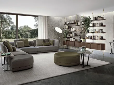 Amy wooden veneer bookcase with metal uprights by Frigerio.