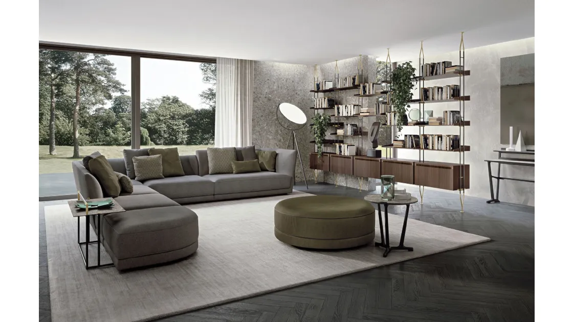 Amy wooden veneer bookcase with metal uprights by Frigerio.