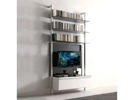 Capri metal bookcase with glass shelves and lacquered drawer by Ponti Terenghi.