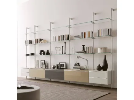 Dublino metal, glass and high gloss lacquered bookcase by Ponti Terenghi.
