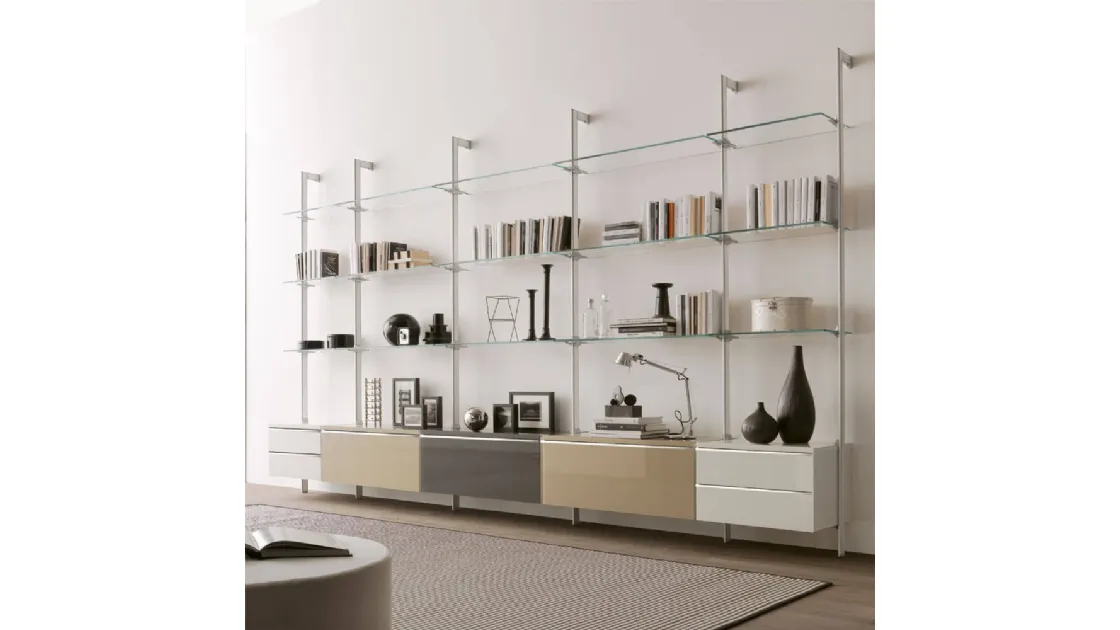 Dublino metal, glass and high gloss lacquered bookcase by Ponti Terenghi.