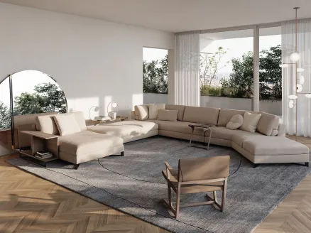 Corner sofa in upholstered fabric with peninsula Davis Book by Frigerio