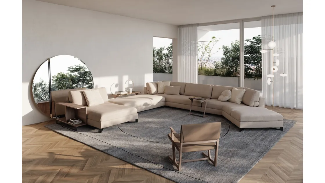 Corner sofa in upholstered fabric with peninsula Davis Book by Frigerio