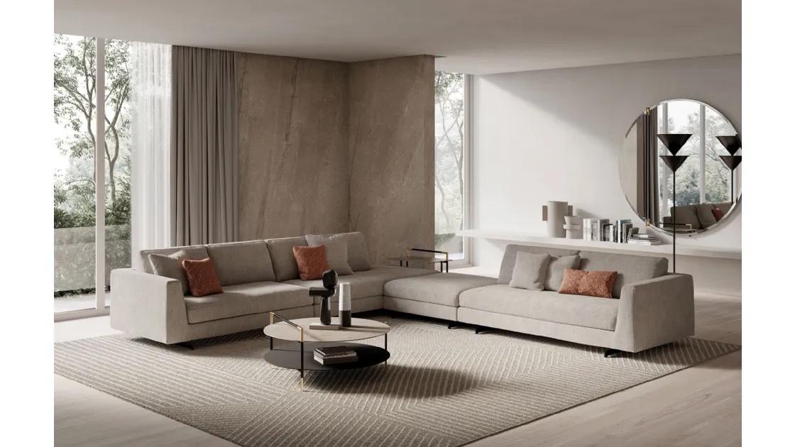 Davis Free corner sofa in upholstered fabric by Frigerio.