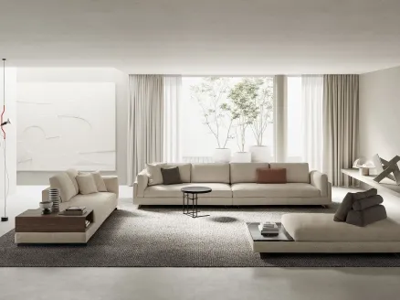 Linear sofa upholstered in Davis In fabric by Frigerio.