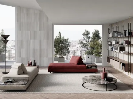 Linear sofa in upholstered fabric Davis Pouf by Frigerio