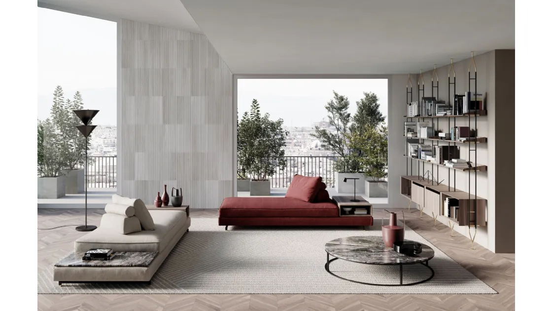Linear sofa in upholstered fabric Davis Pouf by Frigerio