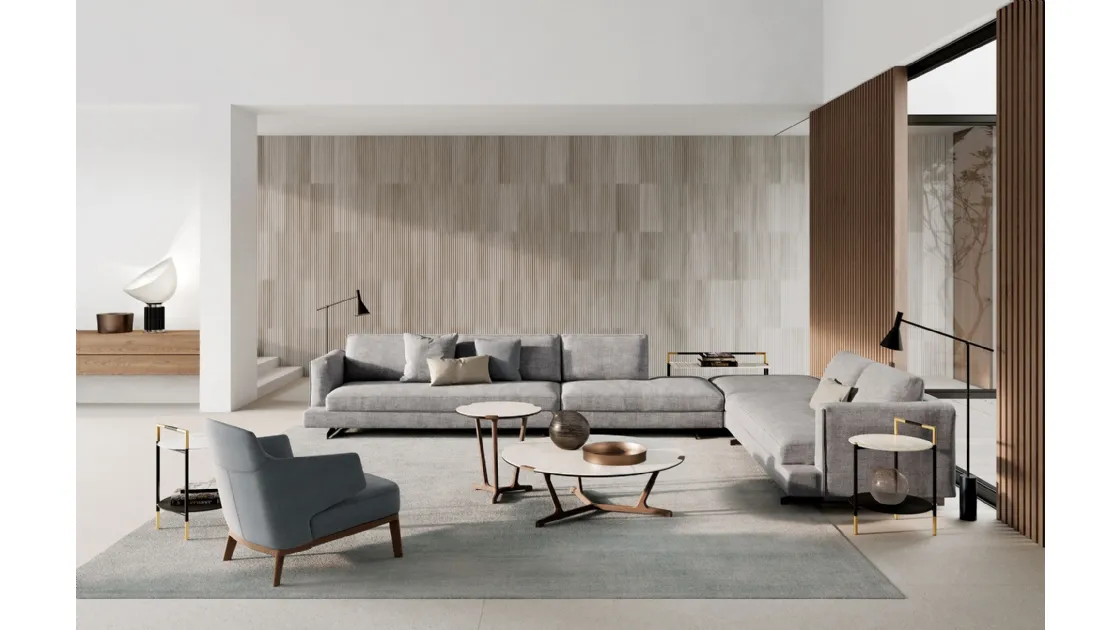 Davis Style corner sofa in Frigerio upholstered fabric.