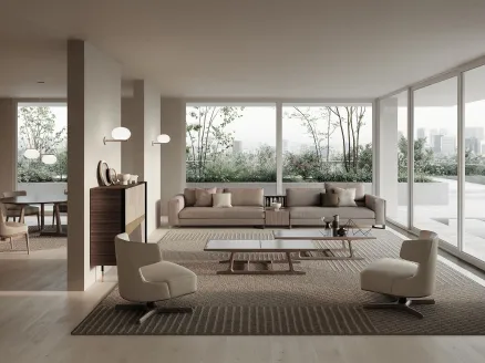 Linear sofa upholstered in fabric Davis Twin by Frigerio.