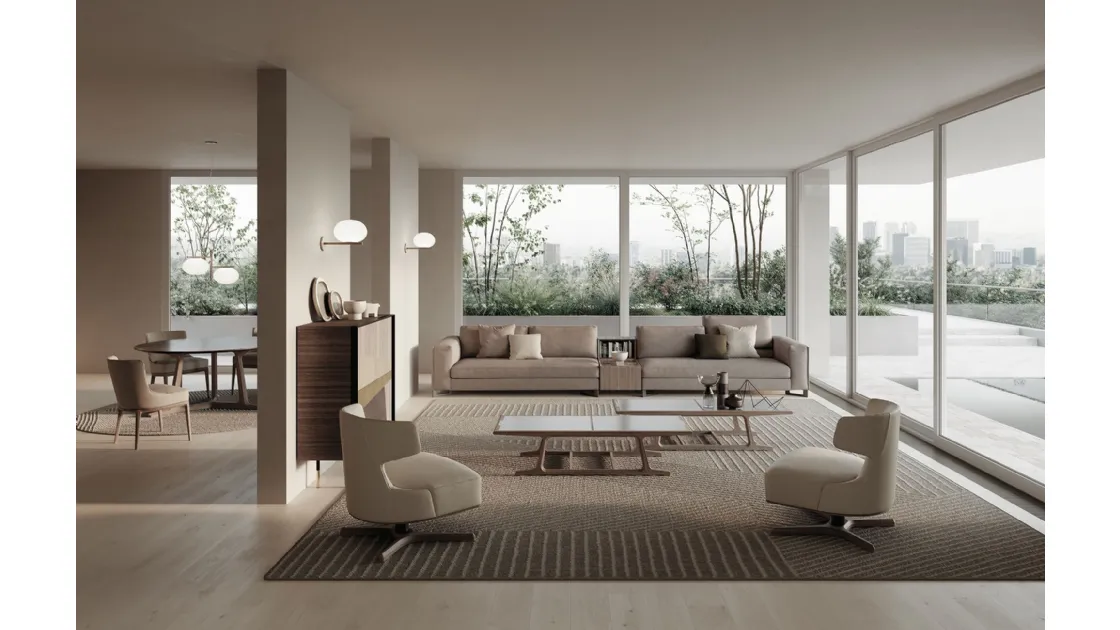 Linear sofa upholstered in fabric Davis Twin by Frigerio.