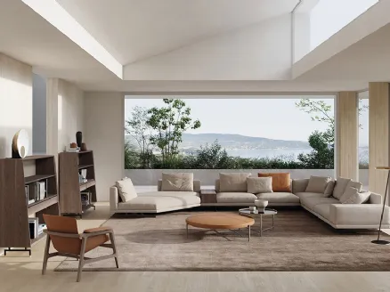 Modular corner sofa in light fabric Horizon by Frigerio.