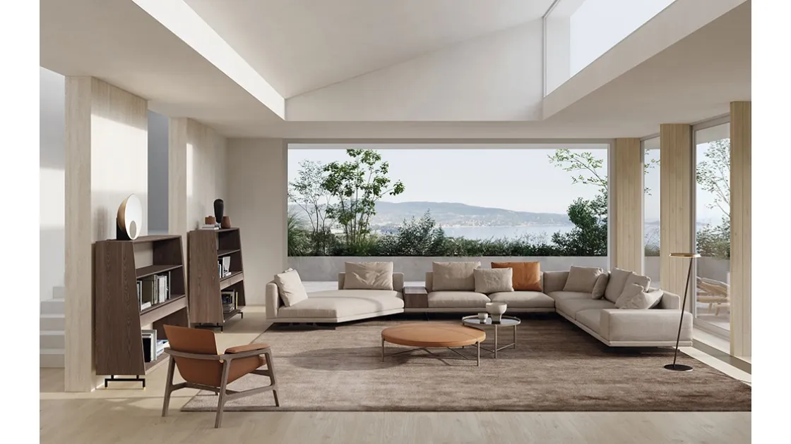 Modular corner sofa in light fabric Horizon by Frigerio.