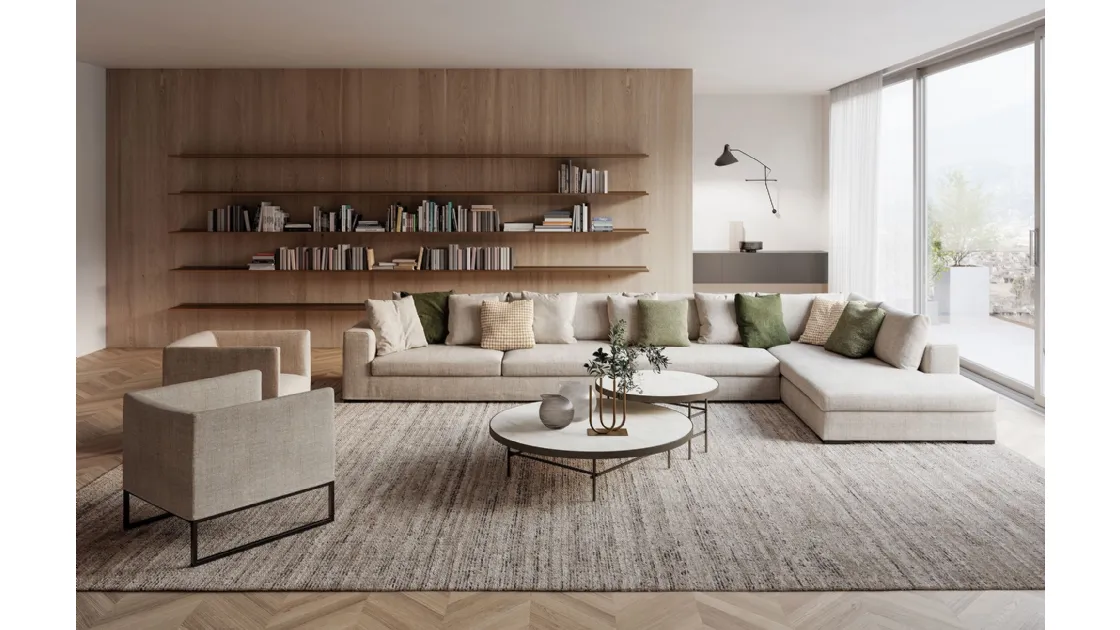 Corner sofa in Oreste fabric by Frigerio.