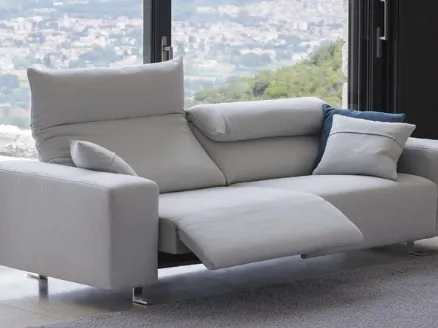 Modern two-seater Play sofa in fabric with footrest and headrest by Biba salotti