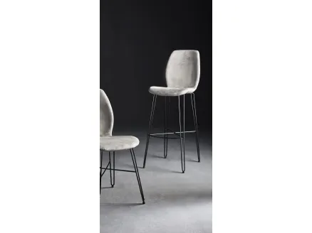 Stool with structure made of painted steel rod and seat made of technopolymer covered in Colico's Bip Iron SS fabric.