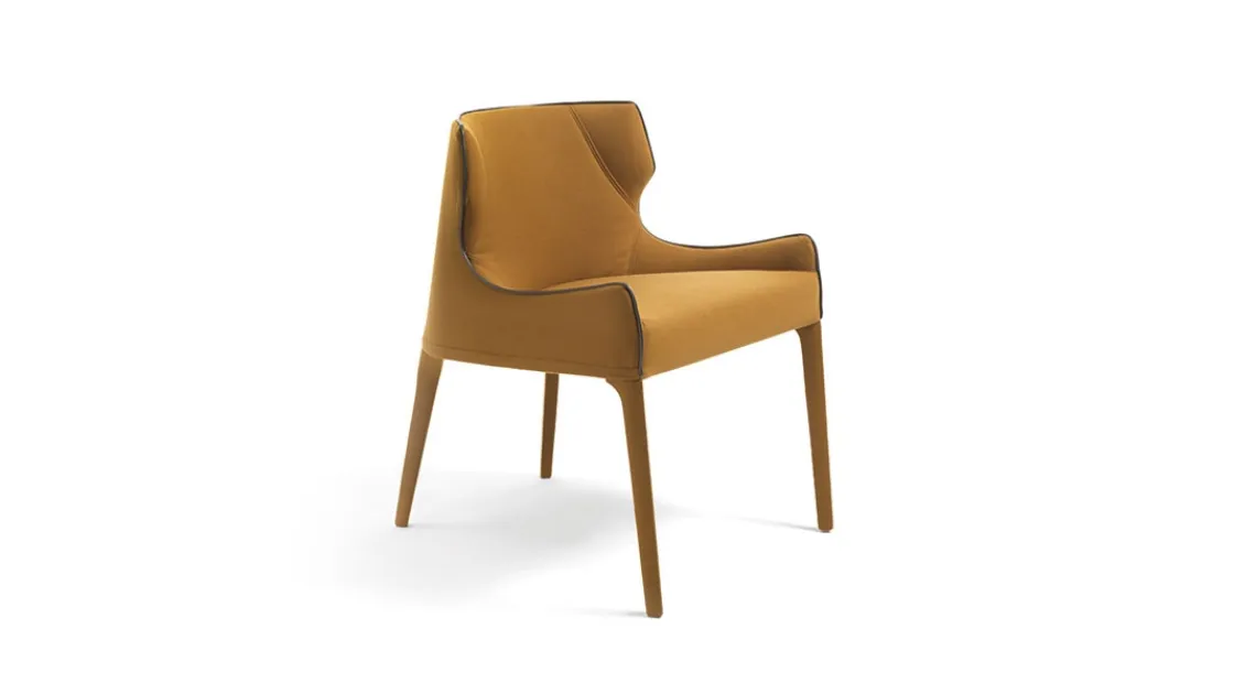 Wraparound chair in upholstered fabric with solid wood legs Crosby by Frigerio.