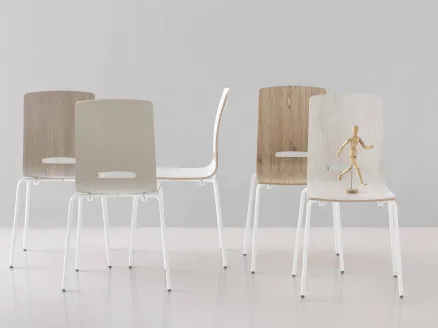 Stackable Flora chair in melamine plywood by Pointhouse.