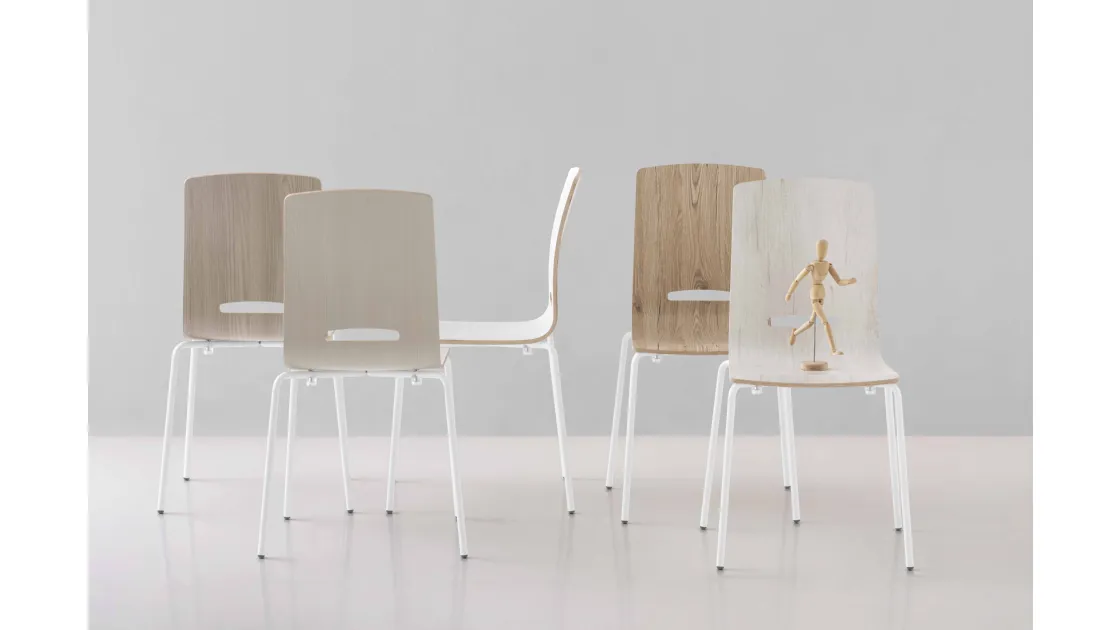Stackable Flora chair in melamine plywood by Pointhouse.