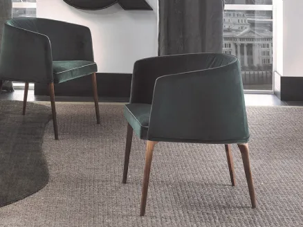 Jackie Chair Armchair in upholstered fabric with solid wood legs by Frigerio.