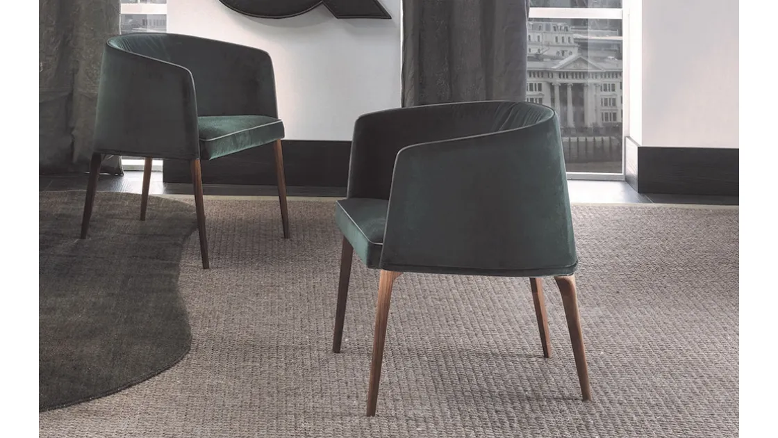 Jackie Chair Armchair in upholstered fabric with solid wood legs by Frigerio.