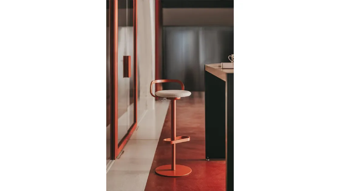 Metal stool Mak with upholstered seat by LaPalma.