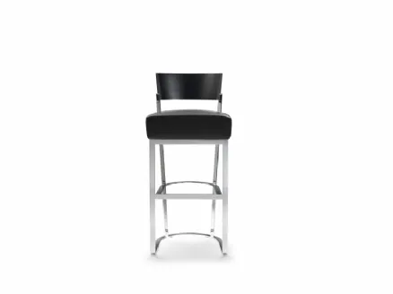 Morgan stool with metal structure, solid wood backrest and padded leather seat by Flexform