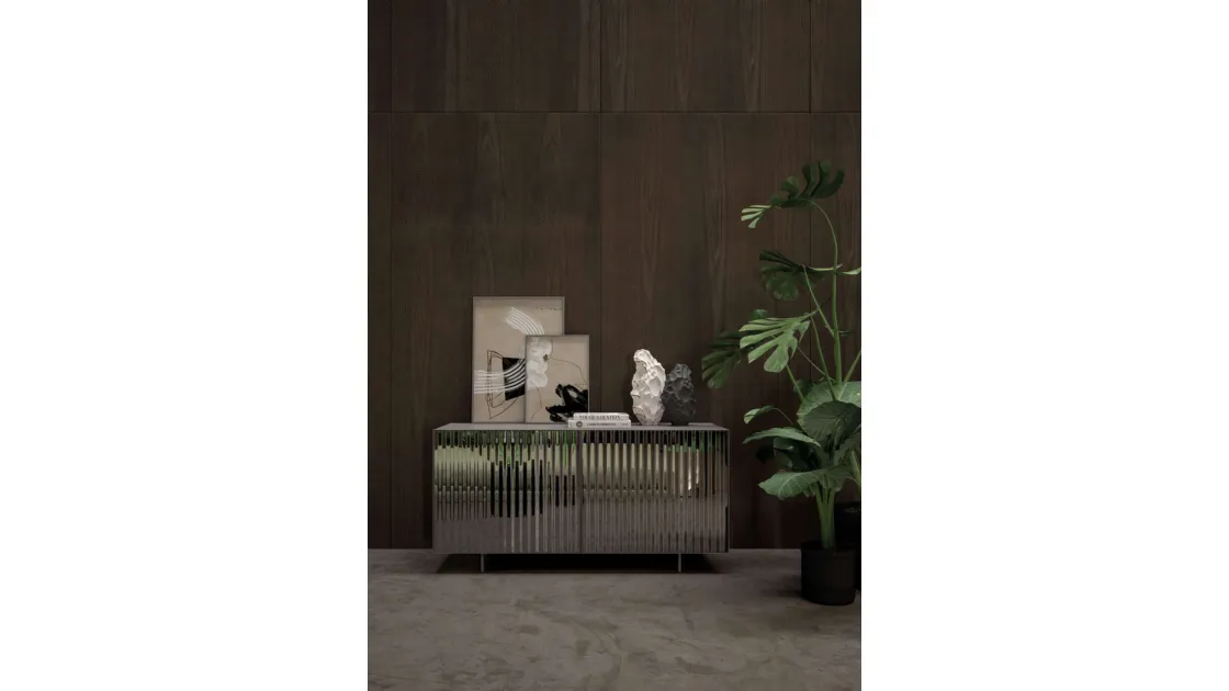 Alfetta buffet in ribbed glass by Ozzio