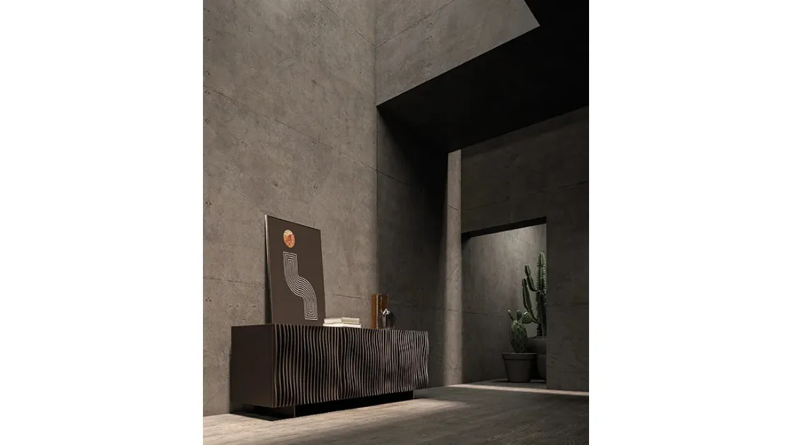 Wave sideboard with wavy wooden doors by Ozzio