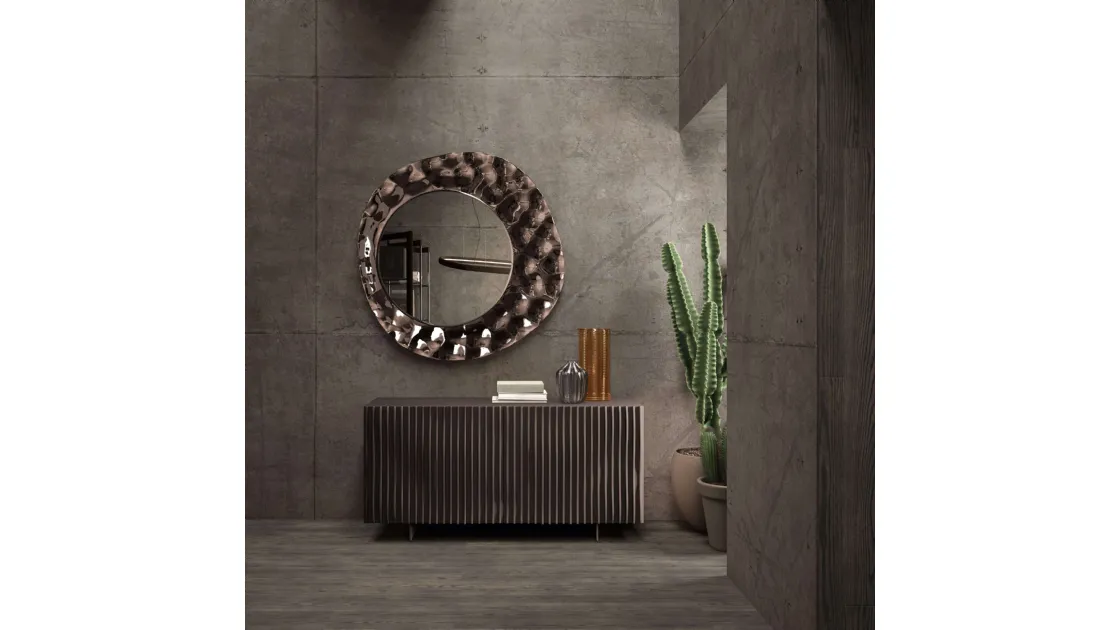 Onda sideboard with wavy wooden doors by Ozzio