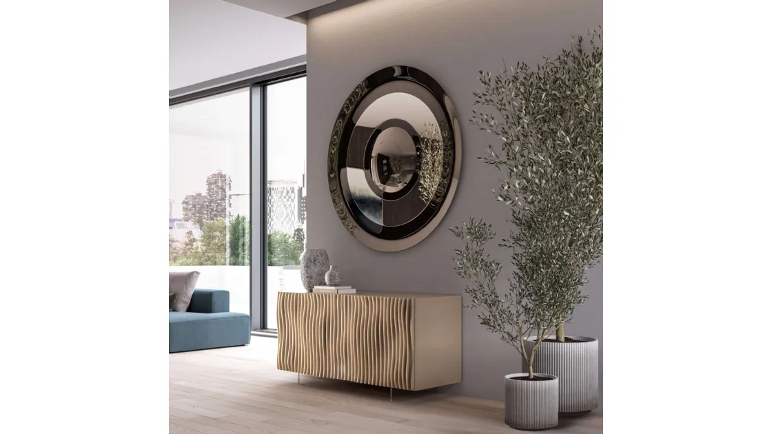 Wave Sideboard with wavy wooden doors by Ozzio